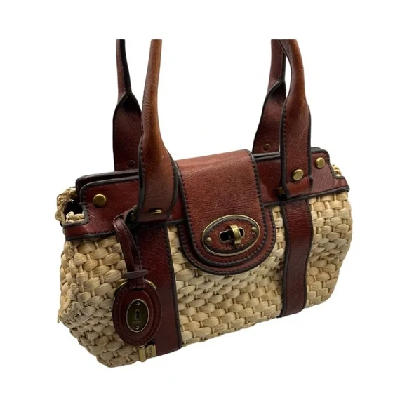 New Fossil Vintage Reissue Large Woven Straw Leather Trim Handbag, $198 - Picture 1 of 15